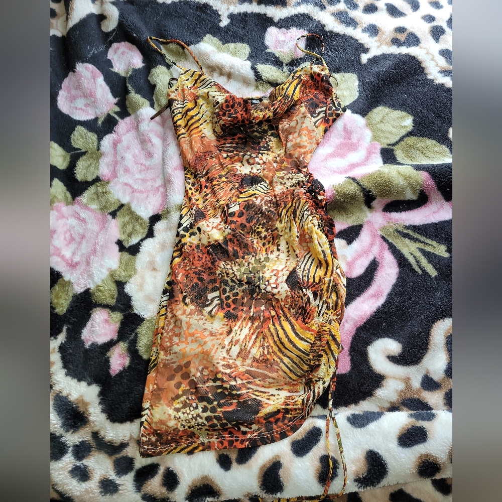 Ruched leopard tiger print dress